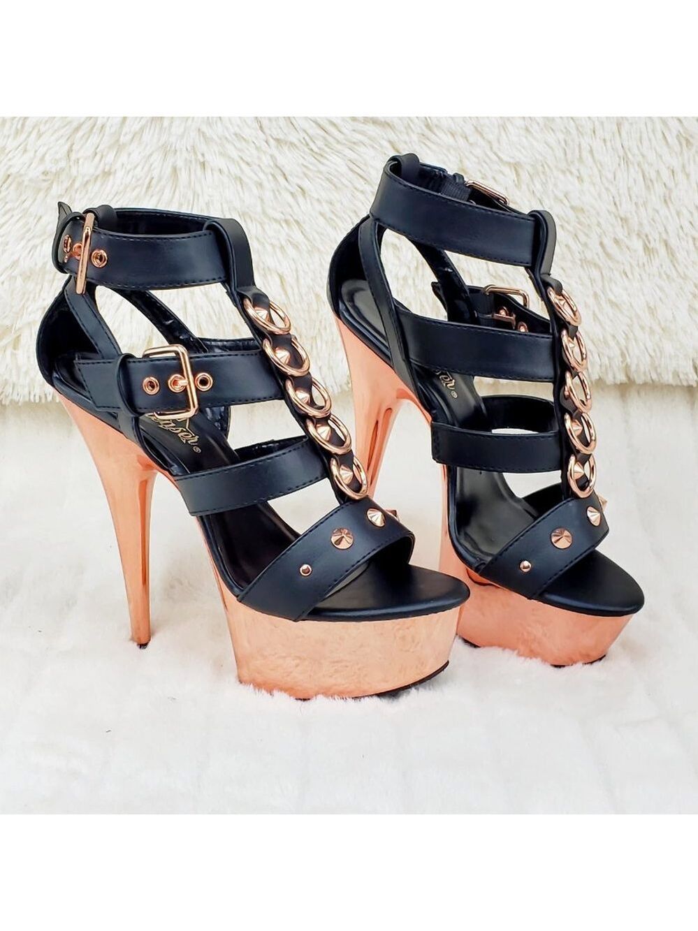Delight 658 Rose Gold High Heel Platform Cage Sandals Shoes - Picture 3 of 14